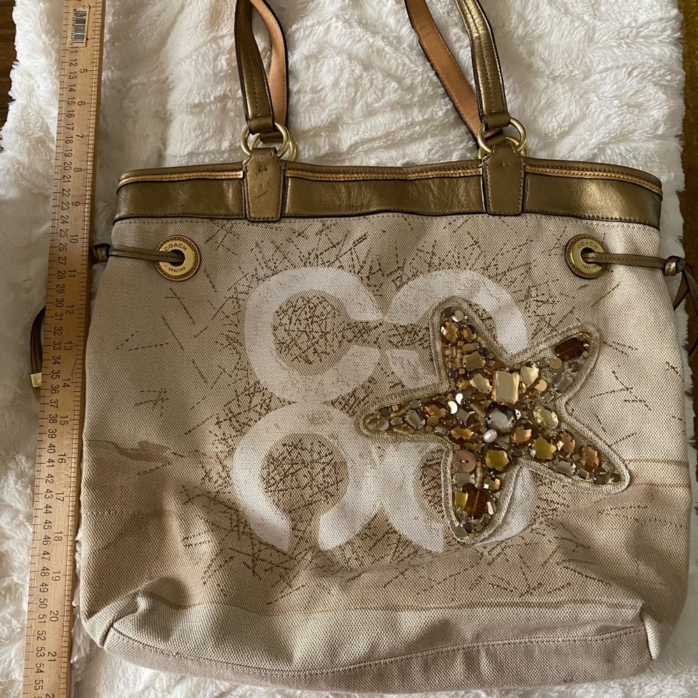 Coach Jewel Starfish Resort Audrey Canvas Bag Satchel Tote